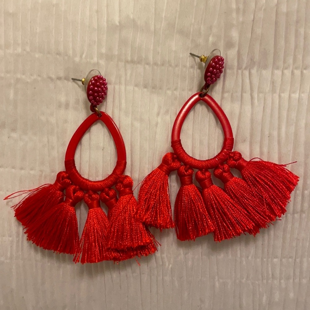 NWOT Red Tassel Earrings